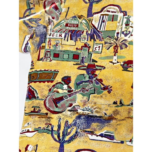 Vintage AVI Collection Kahala Hawaiian Shirt Large Yellow Baja Mexico Tacos Beer - Picture 8 of 15
